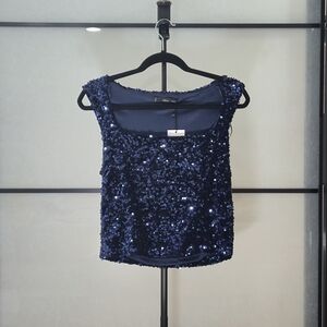 Mango Midnight Blue Sequin Blouse
